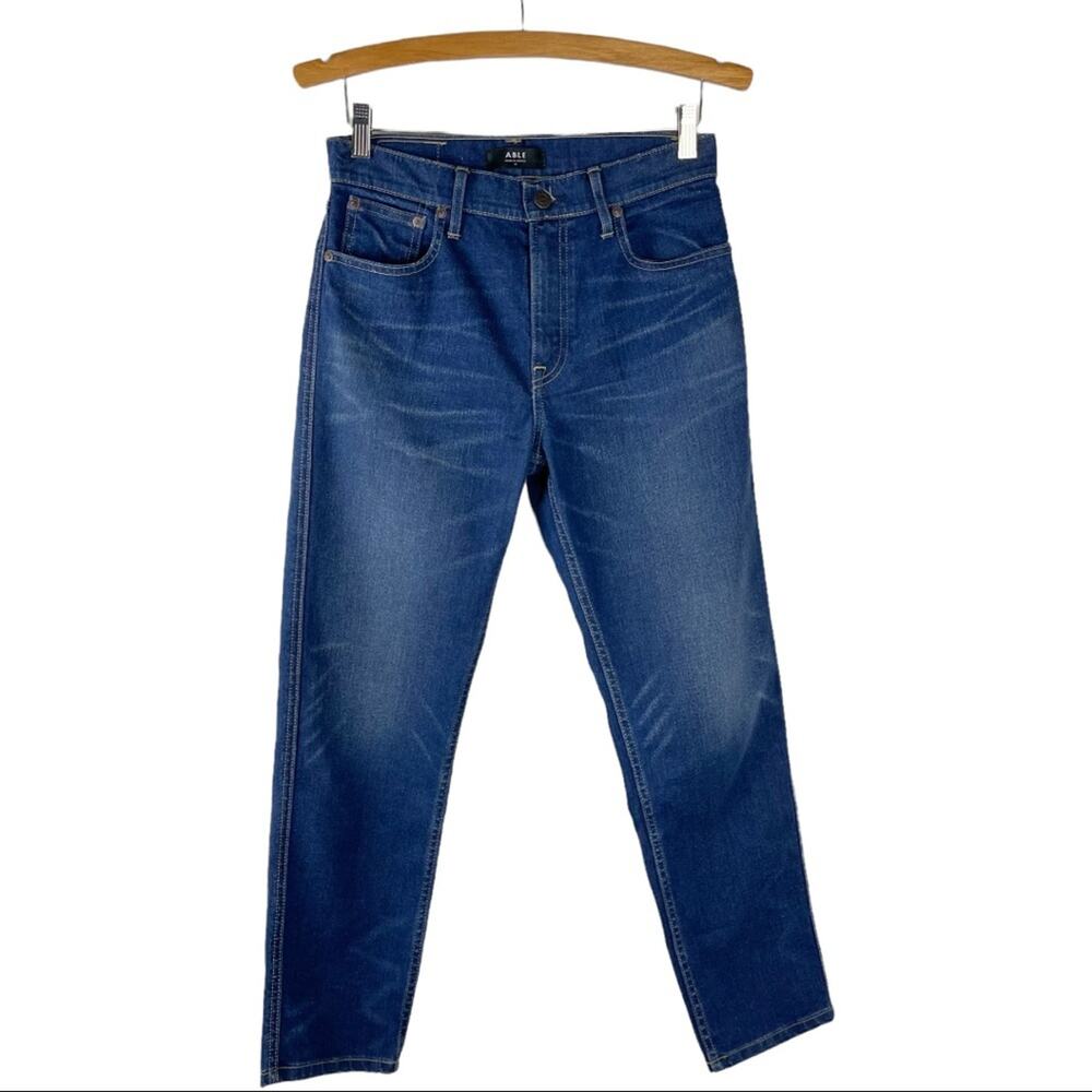 Able blue high waisted straight leg ankle jeans 27